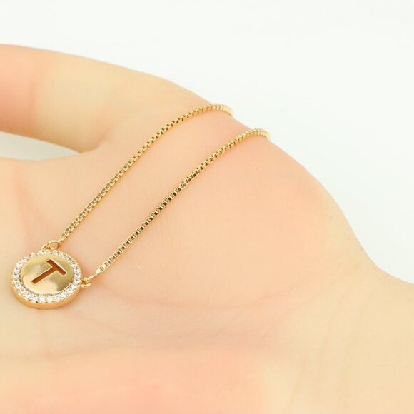 Rose Gold Initial 'T' Pendant Necklace with Sparkling CZ Border, XPNL0400 - Picture 8 of 13